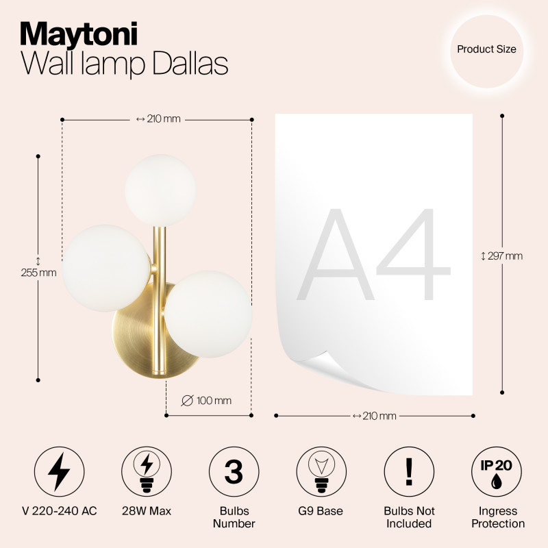 Светильник 25 см, Maytoni MOD545WL-03BS, золото