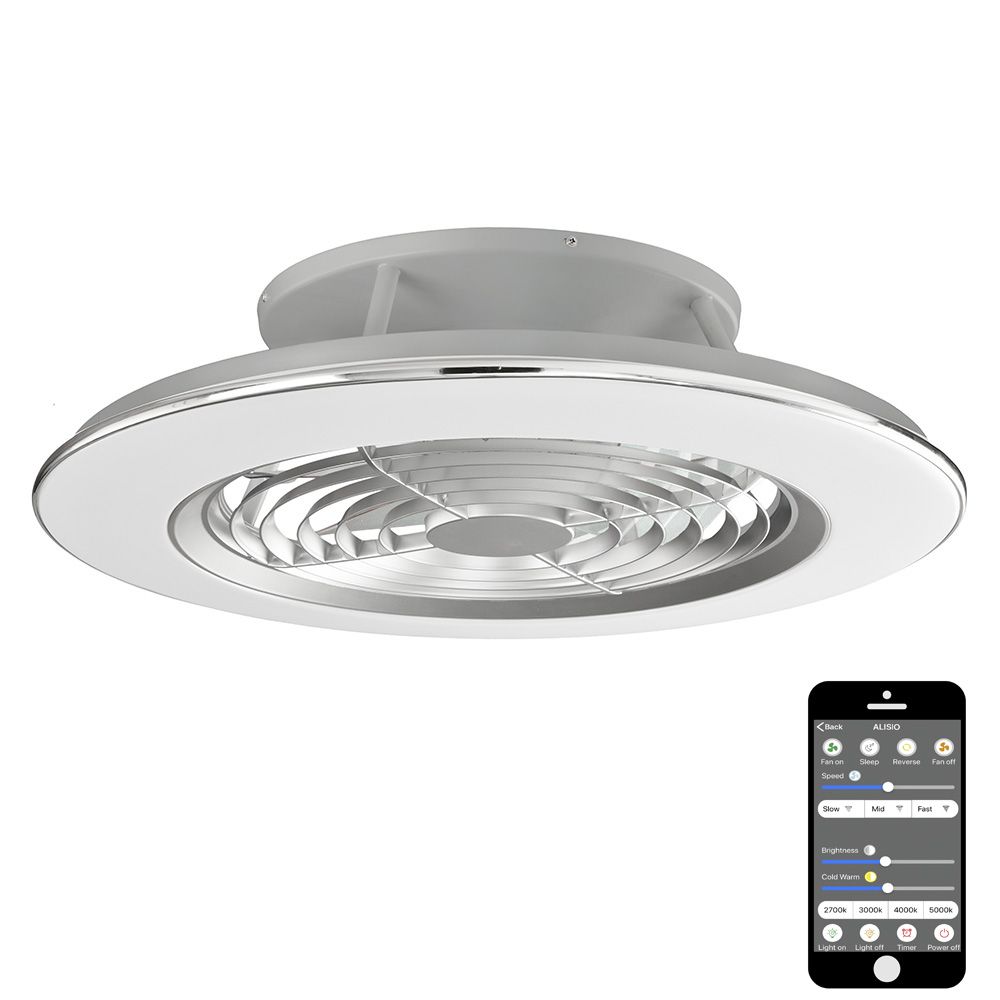 Потолочный светильник с вентилятором Mantra Alisio 6706, 40W LED, 2700-4000-5000K, диаметр 40 см, серебристый