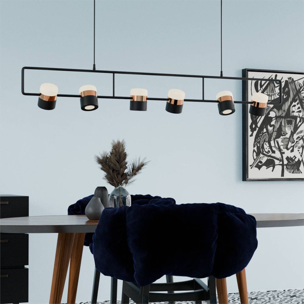 Светильник подвесной 135*20-200 см, 6*LED*6W, 3000-6000K, Lightera Rudolf LE114L-6B SMART, Черный