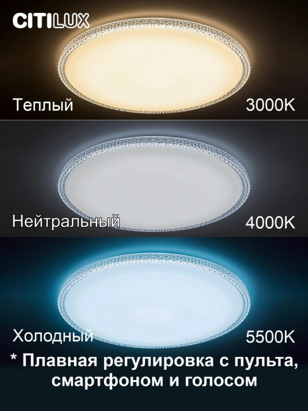 Светильник 56 см, 80W, 3000-4200K Citilux Альпина Смарт CL718A80G, белый