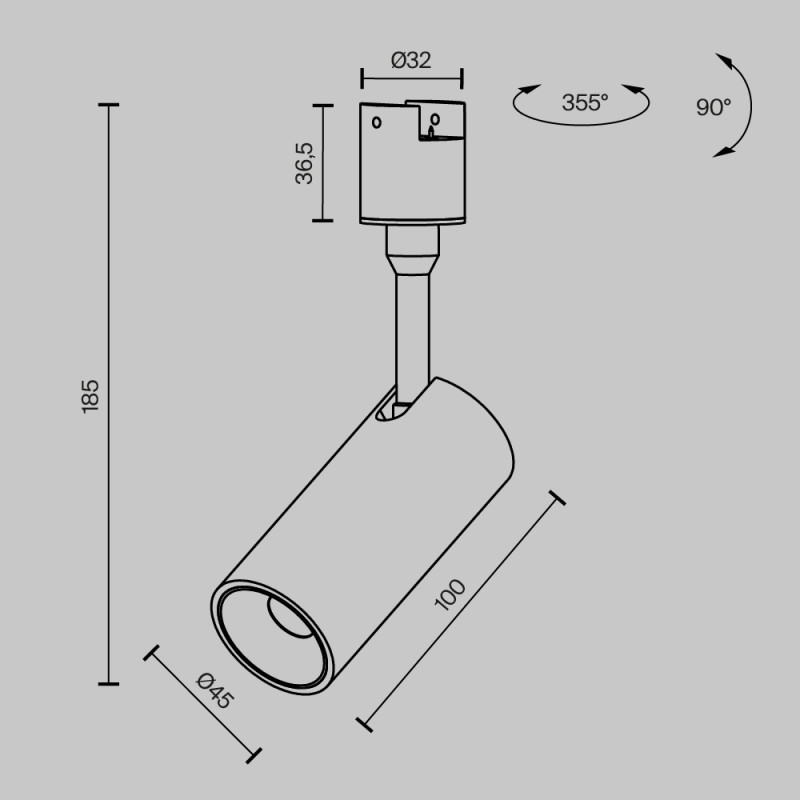 Трековый магнитный светильник 5 см, 10W, 3000K, Maytoni Focus Led TR163-1-10W3K-M-B, черный