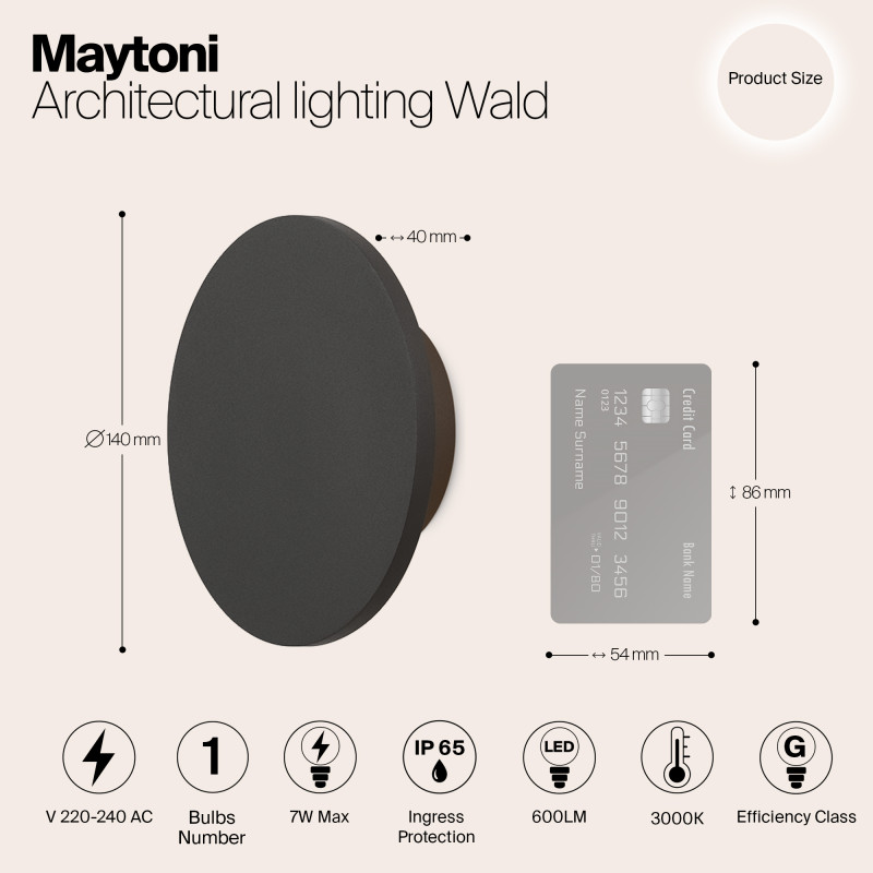Бра 14 см, 7W, 3000K, Maytoni Wald O420WL-L7GF, графит