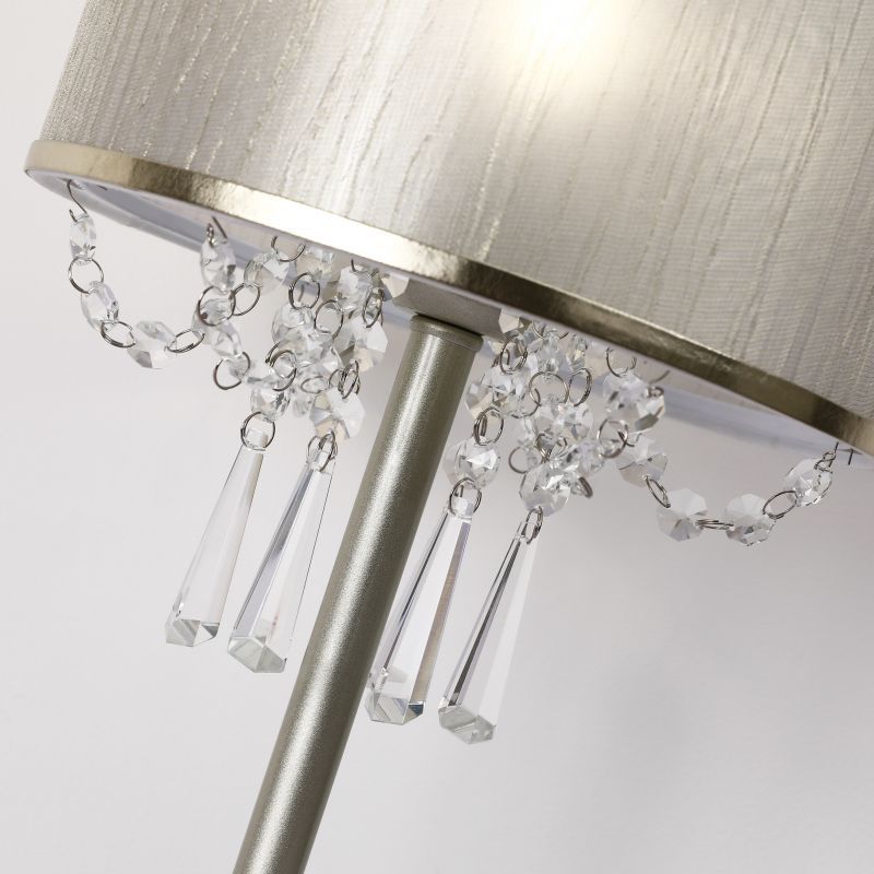 Настольная лампа F-Promo Elfo 3043-1T, D250*H450, французское серебро, плафон из полупрозрачной ткани цвета шампанского отделан тесьмой из золотистой экокожи, декор из хрусталя высшего ка