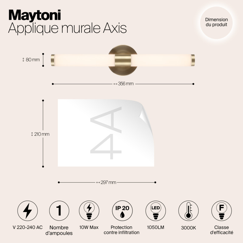 Бра 36 см Maytoni LED Axis MOD106WL-L10G3K, 10W LED, 3000K, золото