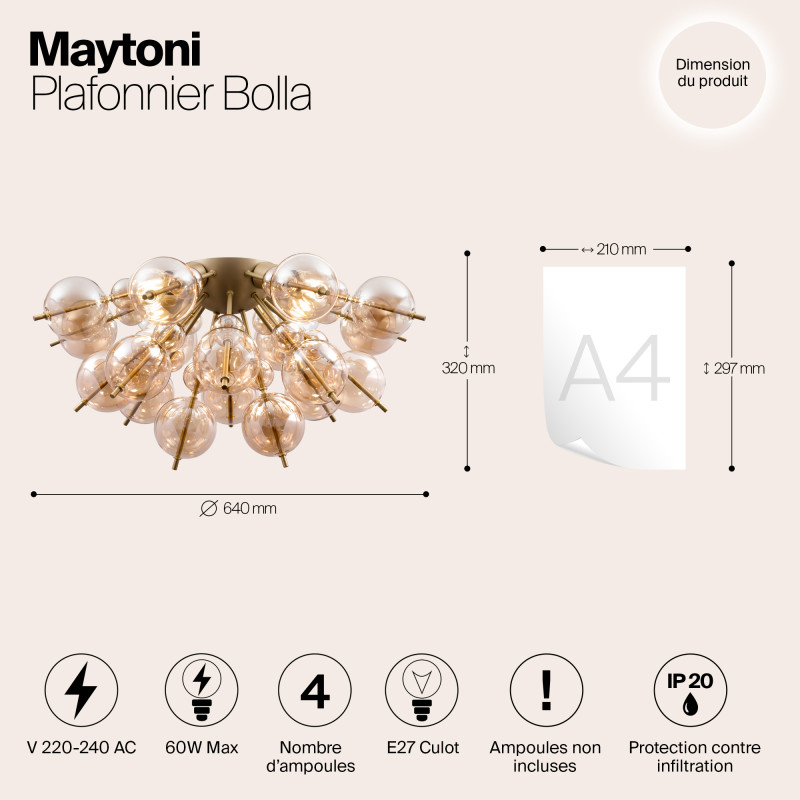 Потолочная люстра Maytoni Bolla MOD133CL-04BS, диаметр 64 см, латунь