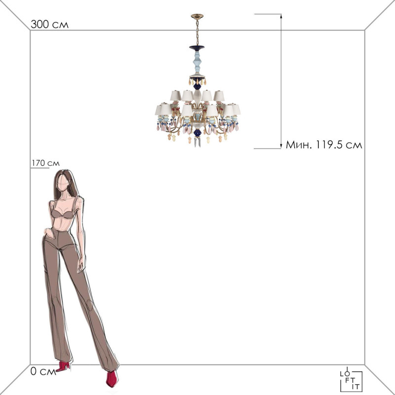 Светильник 93 см, Loft IT Grace 10203/12+8 Mult, золото