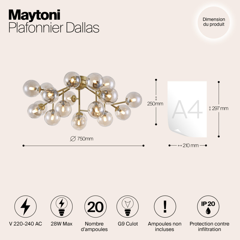 Потолочная люстра Maytoni Dallas MOD545PL-20G, диаметр 75 см, золото