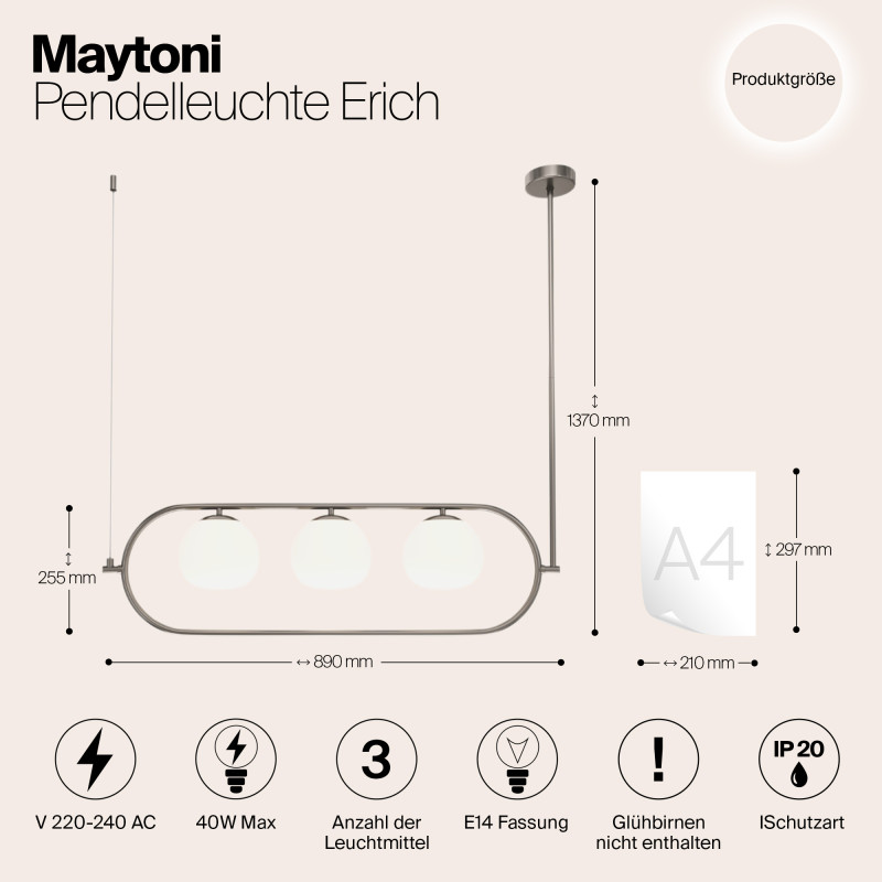 Светильник 89 см, Maytoni MOD221PL-03N, никель