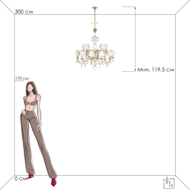 Светильник 93 см, Loft IT Grace 10203/12+8 White, золото