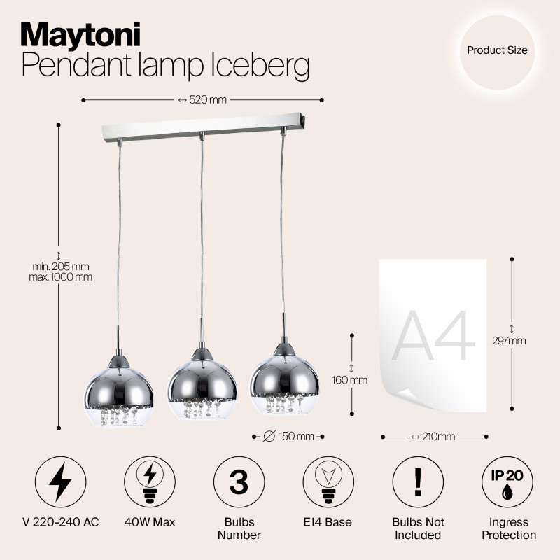 Подвесной светильник Maytoni P012-PL-03-N Fusion Iceberg