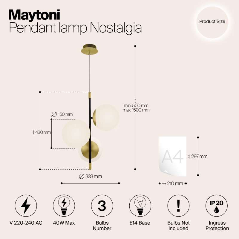 Подвесной светильник Maytoni Nostalgia MOD048PL-03G, черный-золото