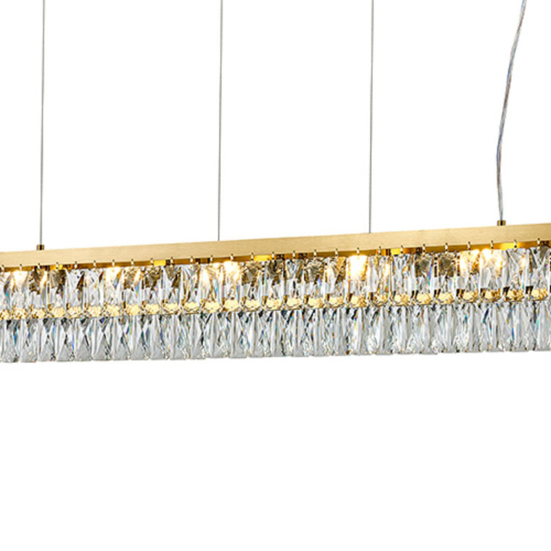 Подвесная люстра Favourite Magnitudo 4090-6P, L1200*W120*H175/1175, прямоугольный золота, плафон состоит из прозрачного хрусталя оригинальной формы, часть каркаса фиксируется тросиками для баланса