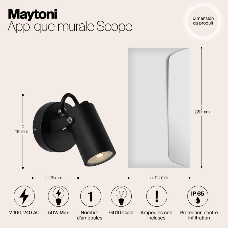 Светильник 12 см, Maytoni Scope O025WL-01B, черный