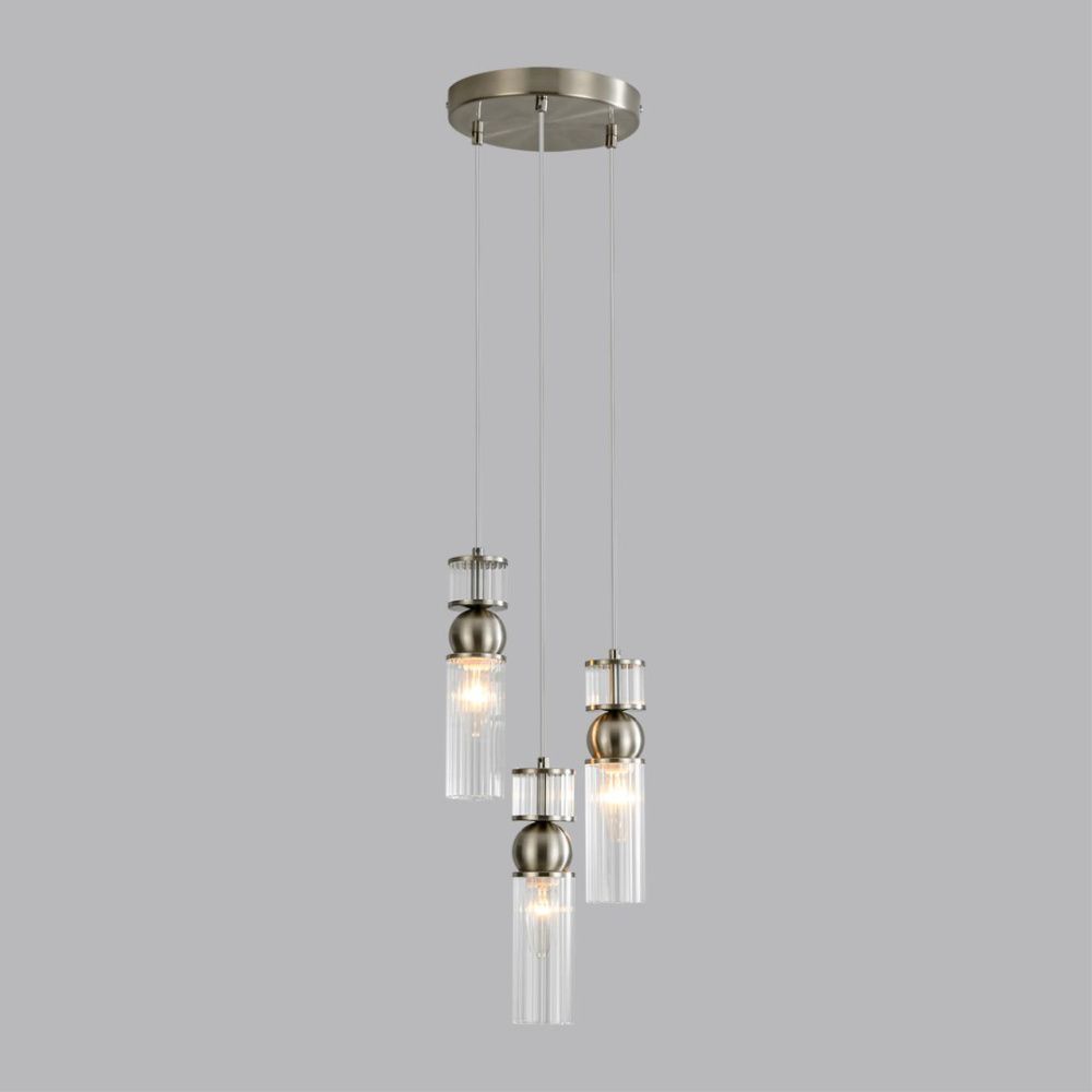 Подвес 22*22*222-222 см, 3*E14*40W, Lumion Denver LUM8277/3A, стальной; серебристый
