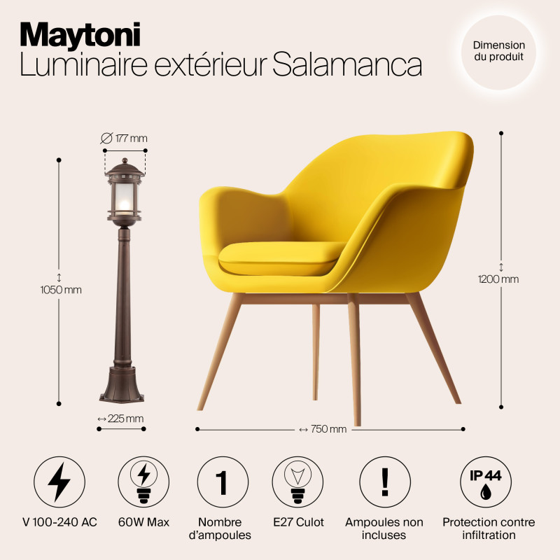 Уличный светильник 105 см Maytoni Salamanca O031FL-01BR, коричневый