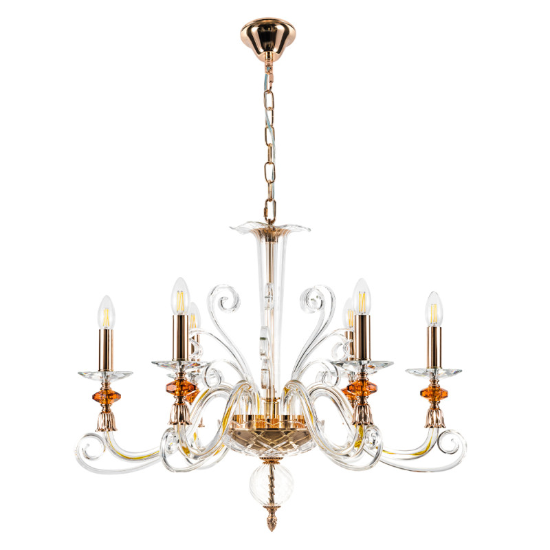 Люстра 70 см, Crystal Lux CATARINA SP6 V2 GOLD/TRANSPARENT-COGNAC Золотой/Прозрачный