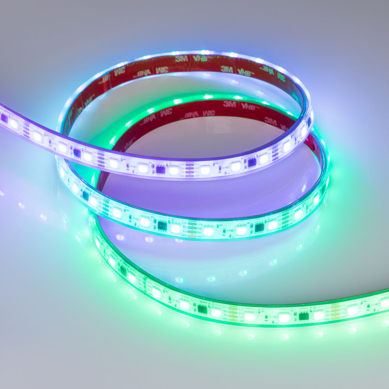 Лента герметичная SPI-PS-B60-12mm 12V RGB-PX3-BPT (12 W/m, IP67, 5060, 5m) (Arlight, бегущий огонь) 039599. Цена указана за 5 метров. Продается кратно 5 метрам.