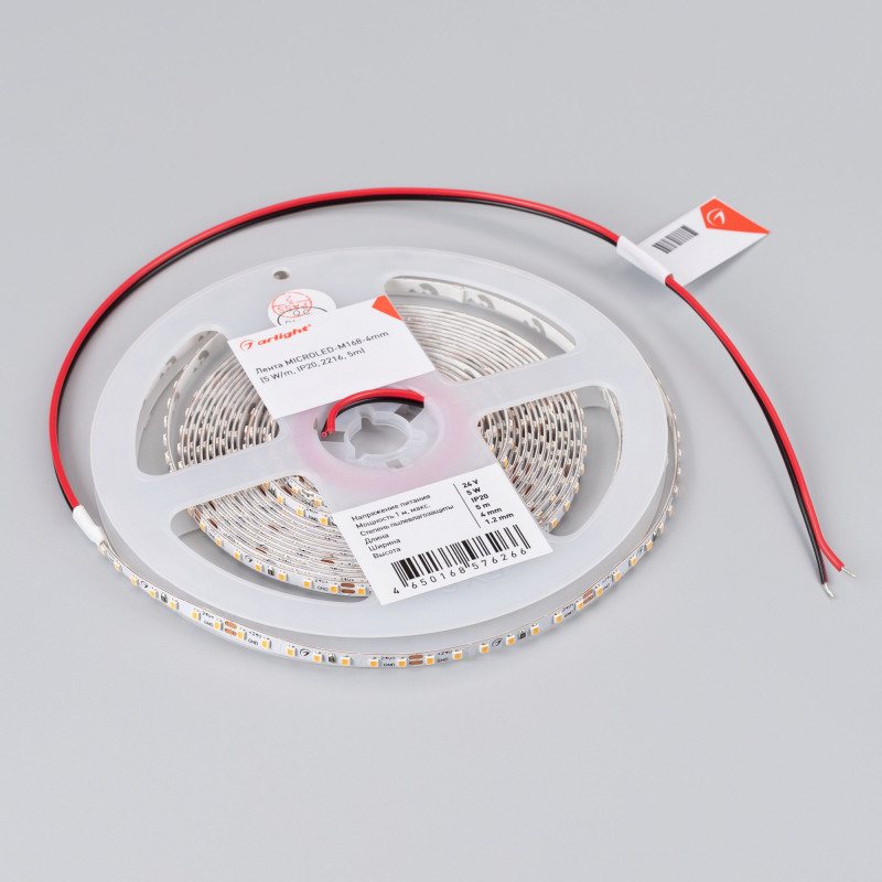 Лента MICROLED-M168-4mm 24V Warm3500 (5 W/m, IP20, 2216, 5m) (Arlight, узкая) 046731. Цена указана за 5 метров. Продается кратно 5 метрам.