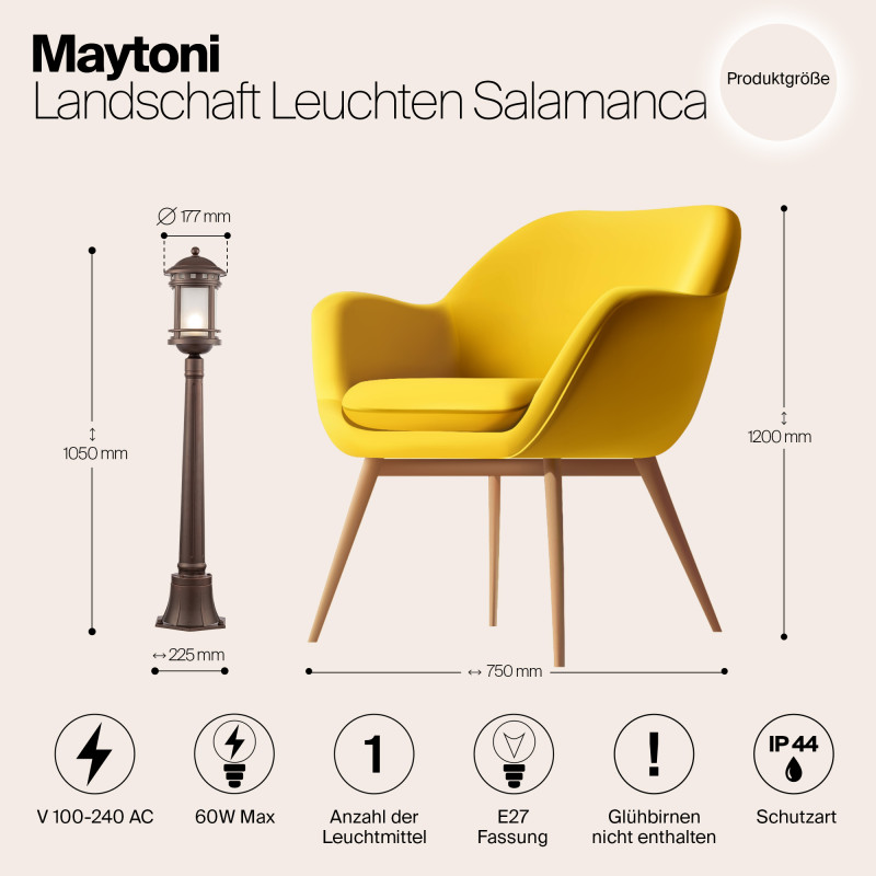 Уличный светильник 105 см Maytoni Salamanca O031FL-01BR, коричневый