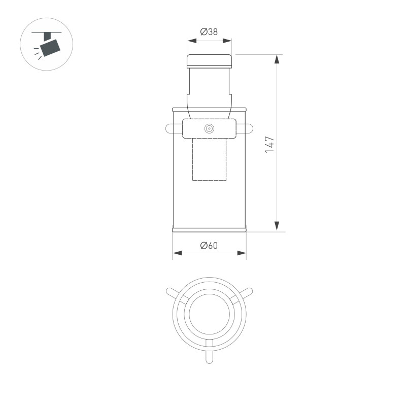 Светильник на шине Arlight 047792 6*6*14,7 см, 5W, белый (теплый)K,
