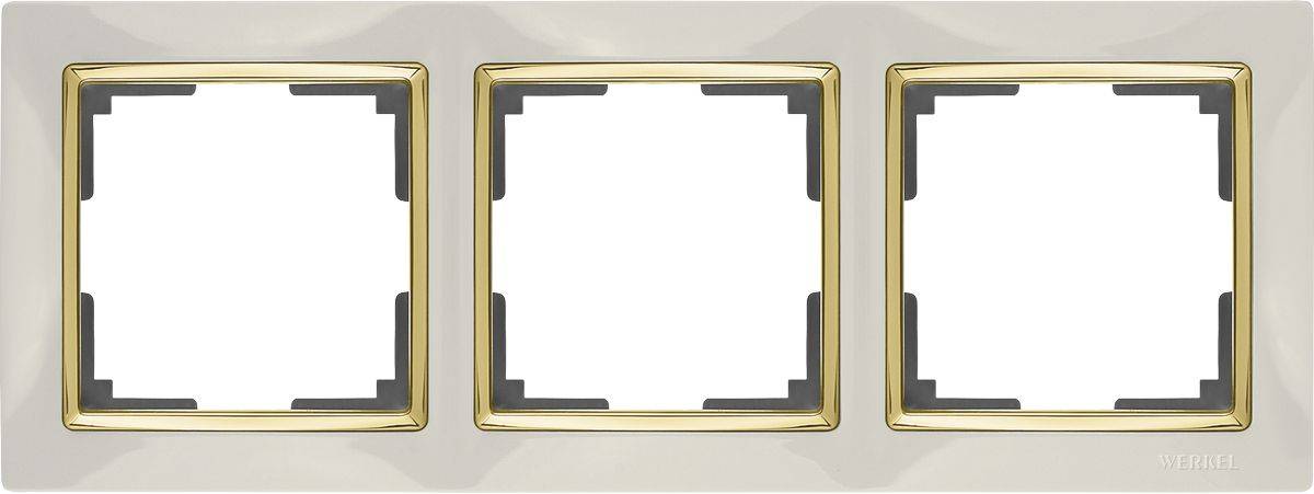 WL03-Frame-03-ivory-GD/ Рамка на 3 поста (слоновая кость/золото), 4690389083907