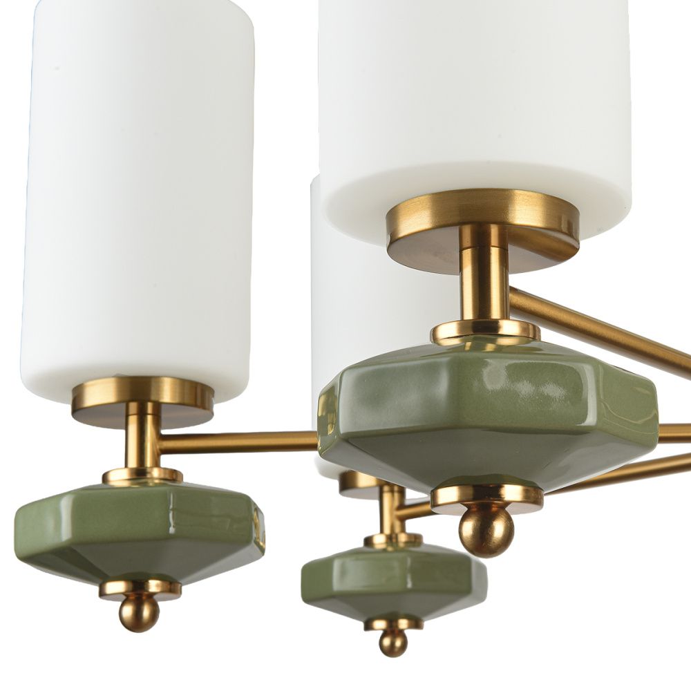 Люстра потолочная LUMION 8427/7C MODERNI, латунь/белый/зеленый, металл/керамика/стекло  E27 7*60W 220V MILA
