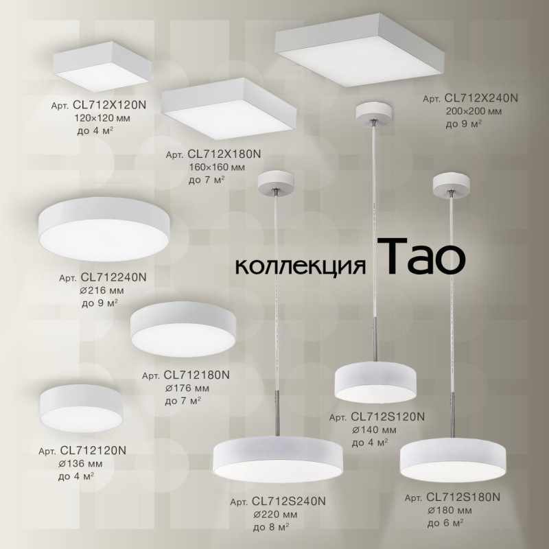 Светильник 20 см, 24W, 4000K Citilux Тао CL712X240N Белый 2160lm