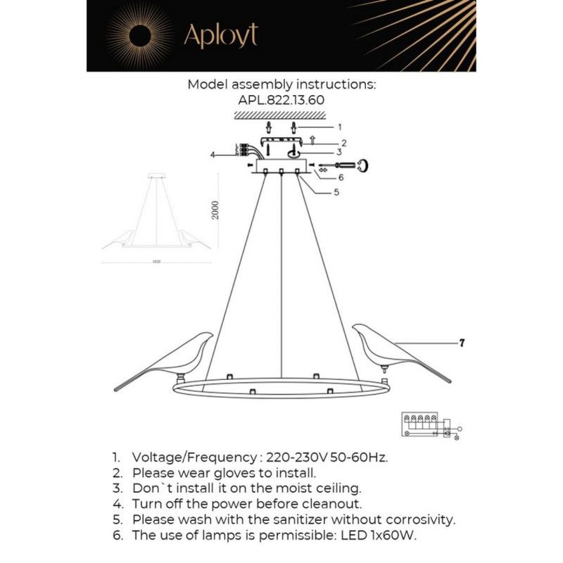 Детская люстра 65*60-300 см, 1*LED, 60W, 3000K, Aployt Astor APL.822.13.60, хром