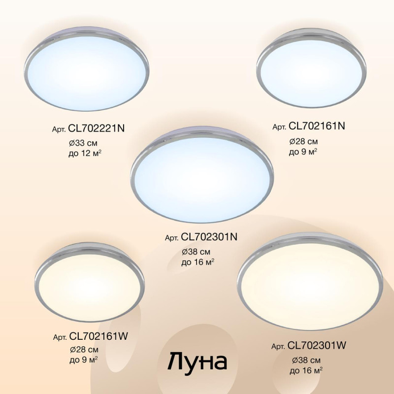 Светильник для ванной, диаметр 28 см, 16W, 4000К CL702161N Citilux ЛУНА, IP54, LED 16W, Хром