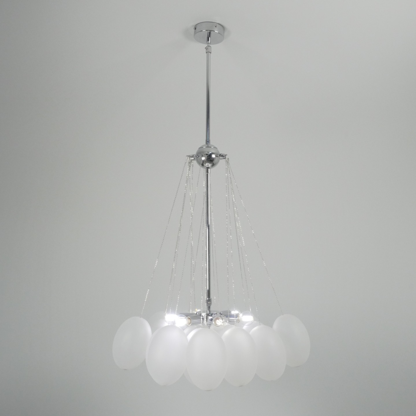 Светильник ElegantLight DZN-21732 ХРОМ+БЕЛЫЙ МАТОВЫЙ  D/H1000/6/E14/40W+19 стеклянных плафонов без ламп GRAPE 23-12