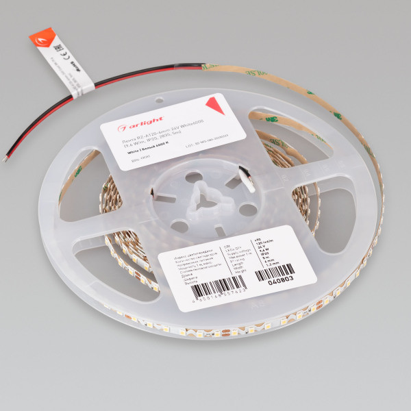 Лента RZ-A120-6mm 24V White6000 (9.6 W/m, IP20, 2835, 5m), Arlight 040803. Цена указана за 5 метров. Продается кратно 5 метрам.