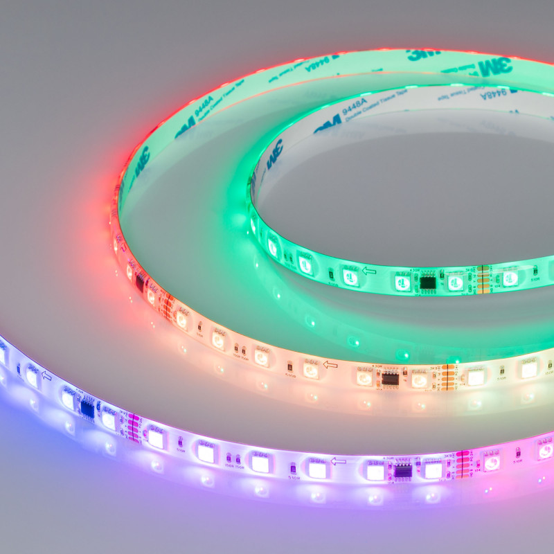 Лента герметичная DMX-SE-B60-10mm 24V RGB-PX6 (14 W/m, IP65, 5060, 5m), Arlight 039607. Цена указана за 5 метров. Продается кратно 5 метрам.