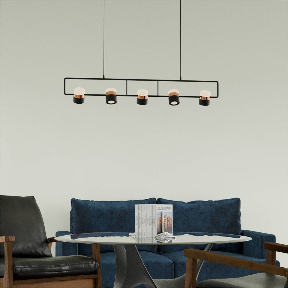 Светильник подвесной 110*20-200 см, 5*LED*6W, 3000-6000K, Lightera Rudolf LE114L-5B SMART, Черный