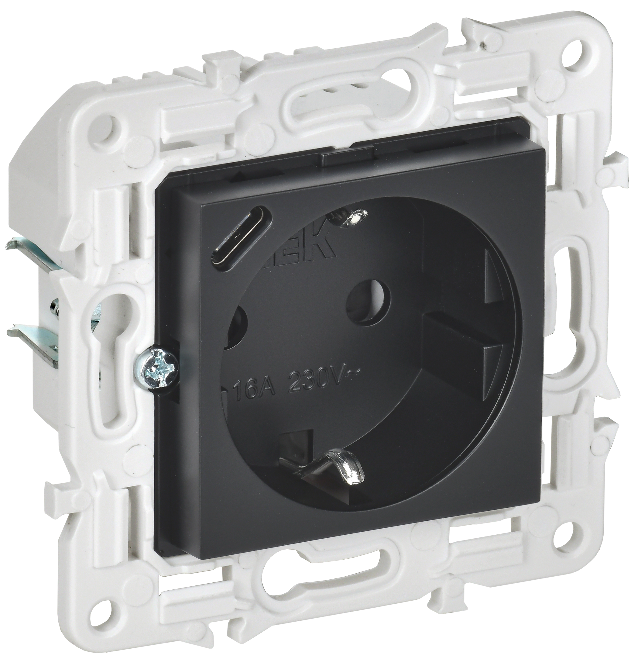 SKANDY Розетка с з/к/ш 16А с USB C 18Вт SK-R17Bl черн. IEK, SK-R14-16-U14-018-K02