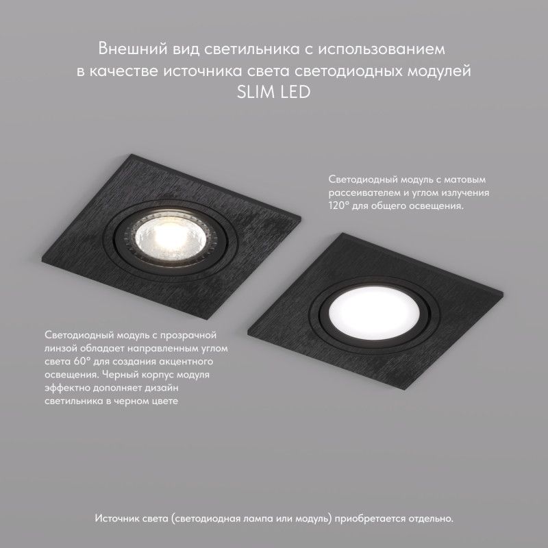 Светильник встраиваемый 9,3*9,3*2,5 см, вр 7,5 см, 1*GU5.3*10W, Denkirs Billum DK3021-BK, черный