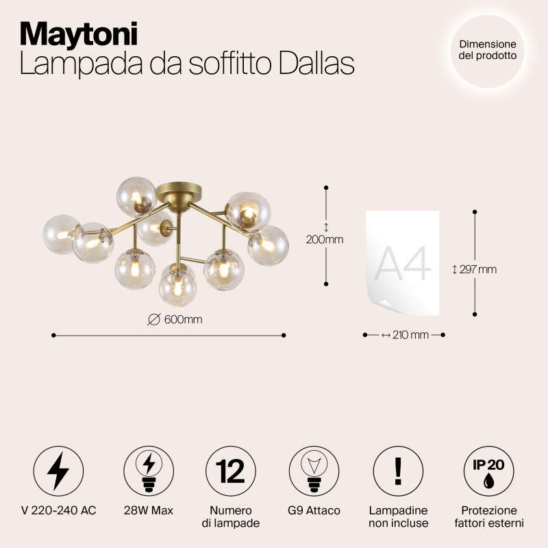 Потолочная люстра Maytoni Dallas MOD545PL-12G, диаметр 60 см, золото