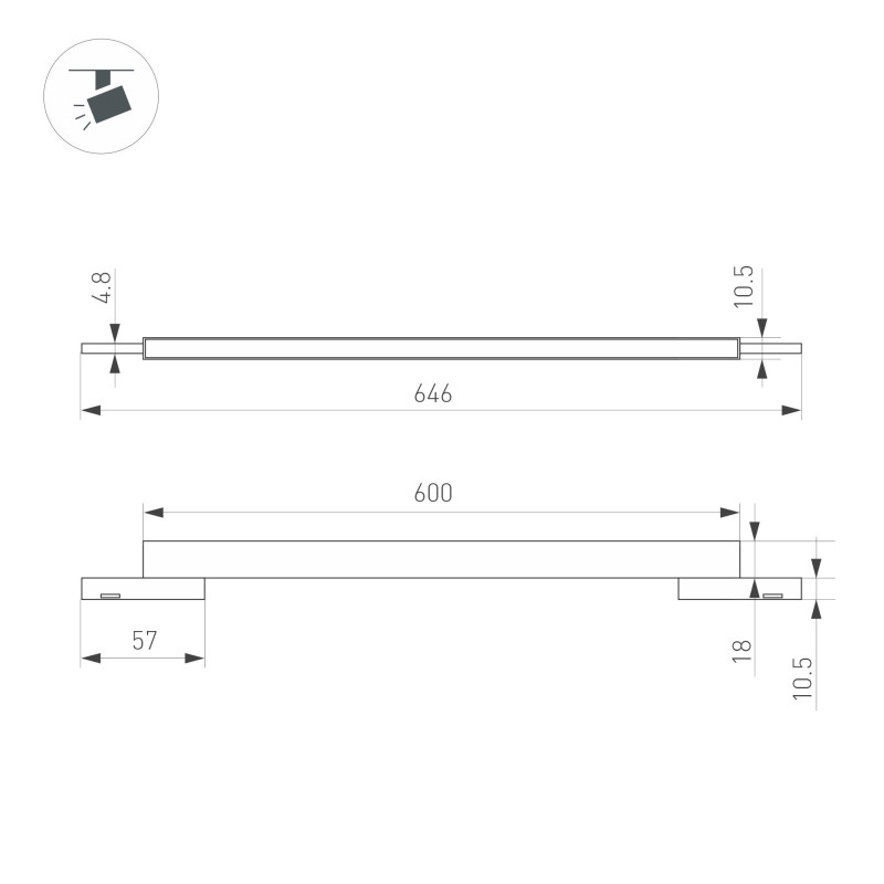 Светильник на шине Arlight 043274 64,6*1,05*1,8 см, 16W, белый (дневной)K,