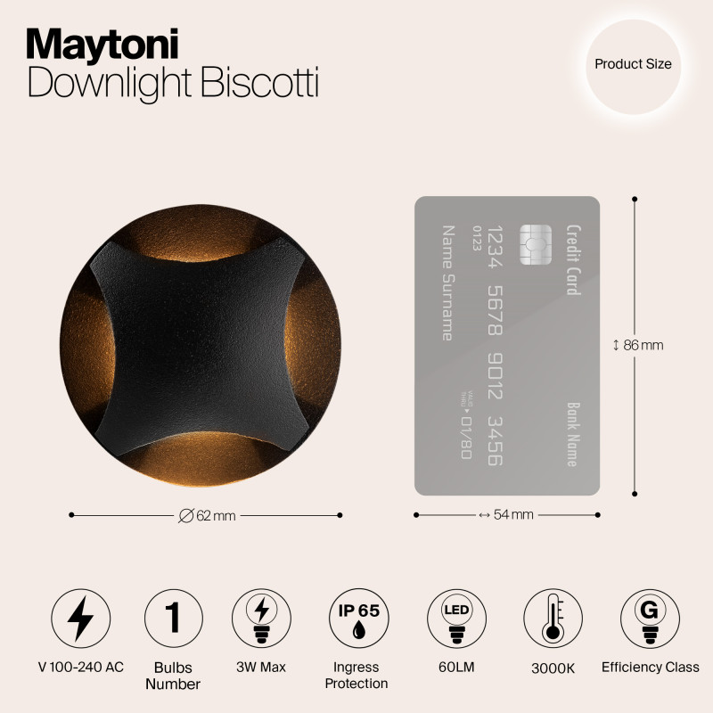 Уличный встраиваемый Maytoni Biscotti O036-L3B3K, 3W LED, 3000K, черный