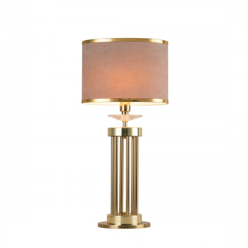 Настольная лампа Favourite Rocca 2689-1T, D250*H490, латунь, абажур из бежевой бархатистой ткани с золотой тесьмой