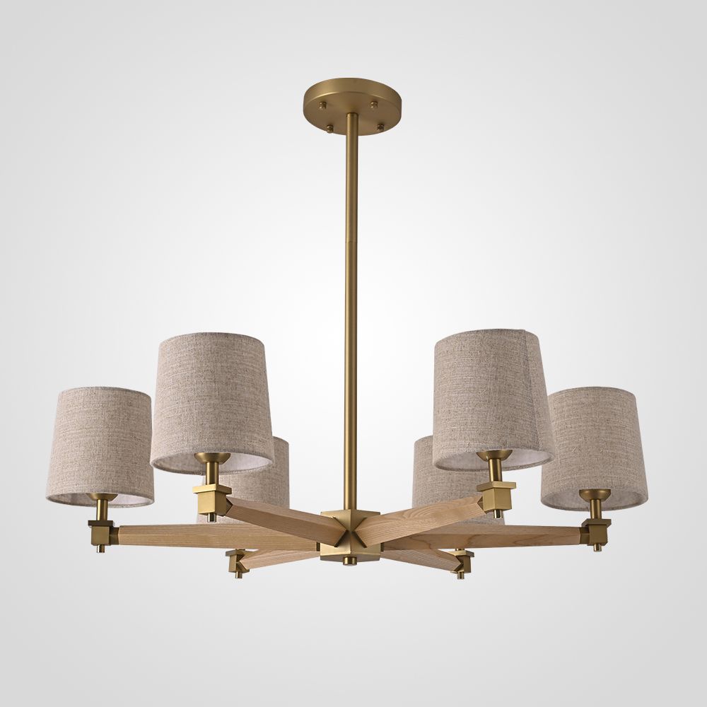 Люстра на штанге Jorgenson D85 Beige/Light wood 85*85*60 см, 6*E27*60W, ImperiumLoft STAVRA01, Светлое дерево, Золотистый