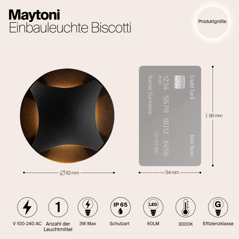 Уличный встраиваемый Maytoni Biscotti O036-L3B3K, 3W LED, 3000K, черный