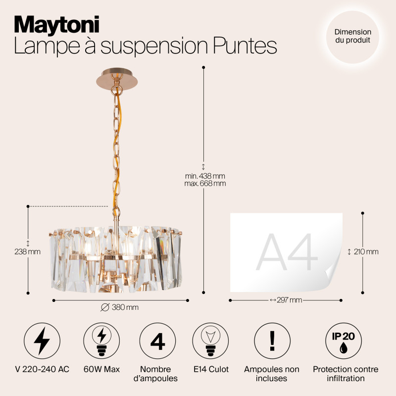 Подвесной светильник Maytoni Puntes MOD043PL-04G, диаметр 38 см, золото