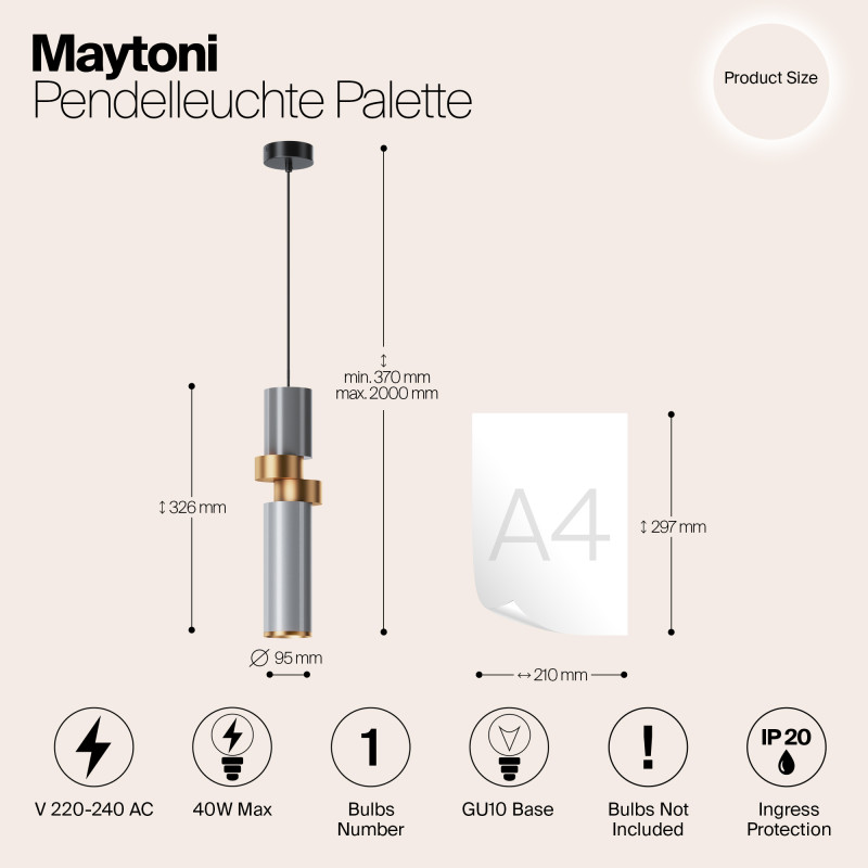 Светильник 10 см, Maytoni Palette MOD303PL-01CFL2, золото-черный-серый
