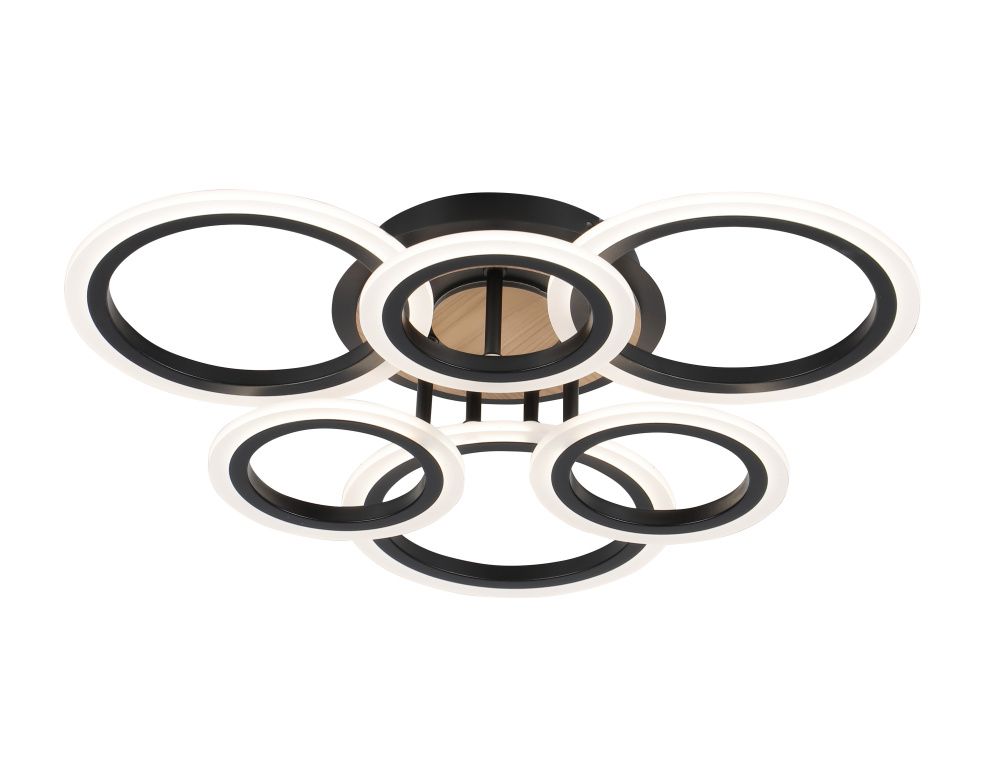 Люстра Ø520 x H110, мм, 90W 3000-6500K, BLACK (Черный) Rilon 3308/3+3 BLACK+WOOD