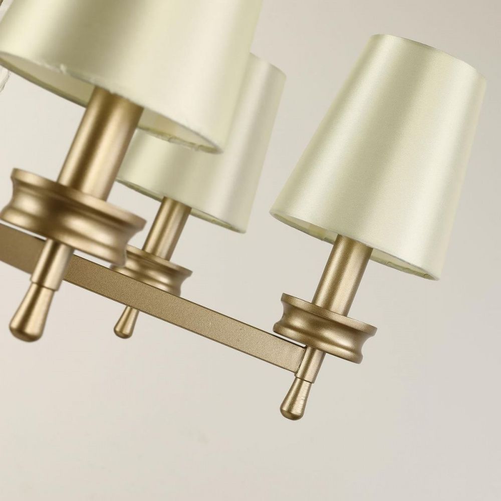 Подвесная люстра F-Promo Hefestos 2945-8P, D830*H550/1550, матового золота, плафон из бежевой атласной ткани, декоративные элементы из прозрачного стекла