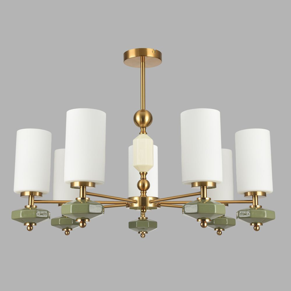 Люстра потолочная LUMION 8427/7C MODERNI, латунь/белый/зеленый, металл/керамика/стекло  E27 7*60W 220V MILA