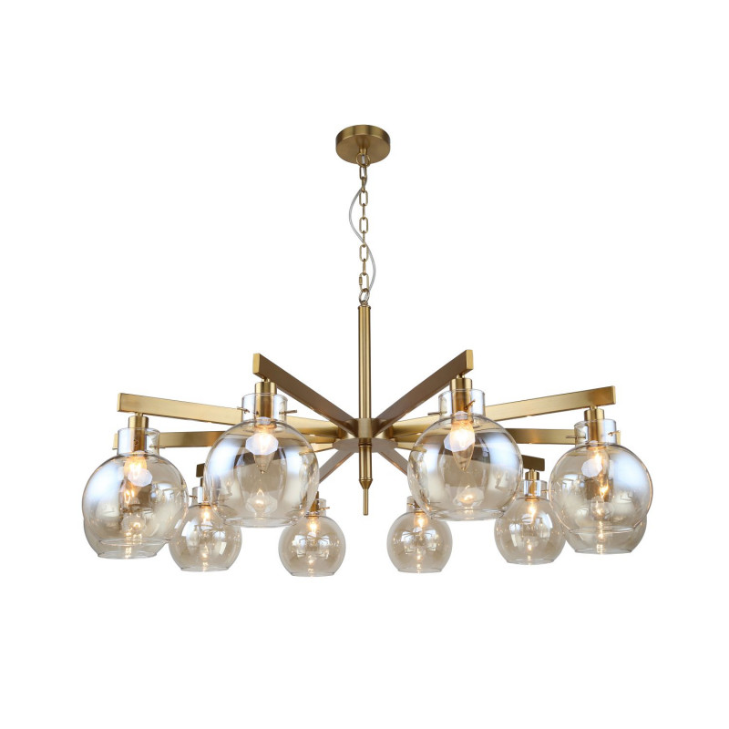 Подвесная люстра Favourite Palear 2775-10P, D1080*H490/1510, латунь, круглые плафоны из стекла коньячного цвета