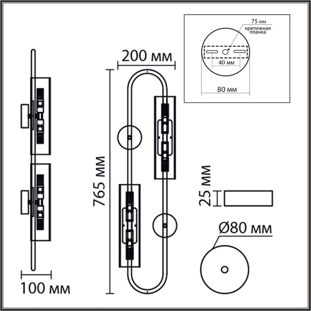 Бра 20*10*-76,5 см, 4*G9*20W, Lumion TORONTO 8258/4W, серебро, прозрачный