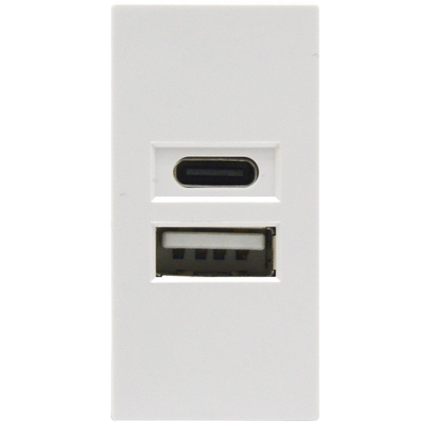 Donel USB зарядное устройство, 2.1A, Type A + C, 1 мод., бел. (22.5х45мм) DUSB2100WCF