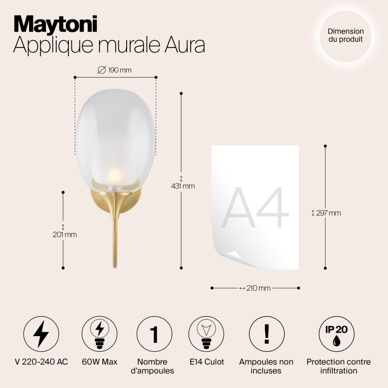 Светильник 43 см, Maytoni Aura MOD016WL-01BS, латунь